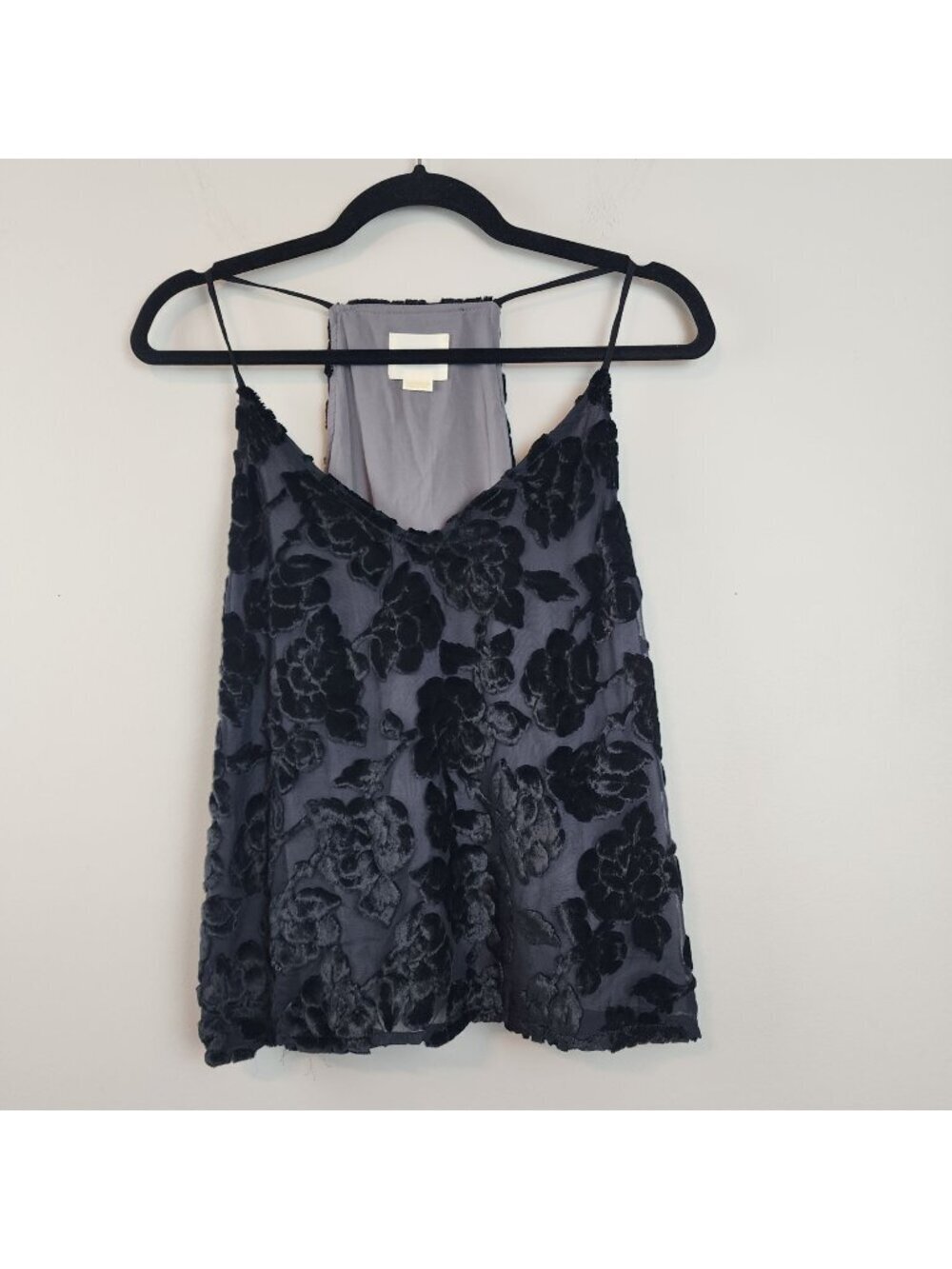 Maeve by Anthropologie Black Velvet Burnout Floral Tank Top sz 4 Dark Romance